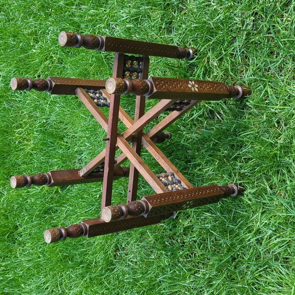 Hand Hammered Tray Table With Folding Legs - Picture 4 of 8